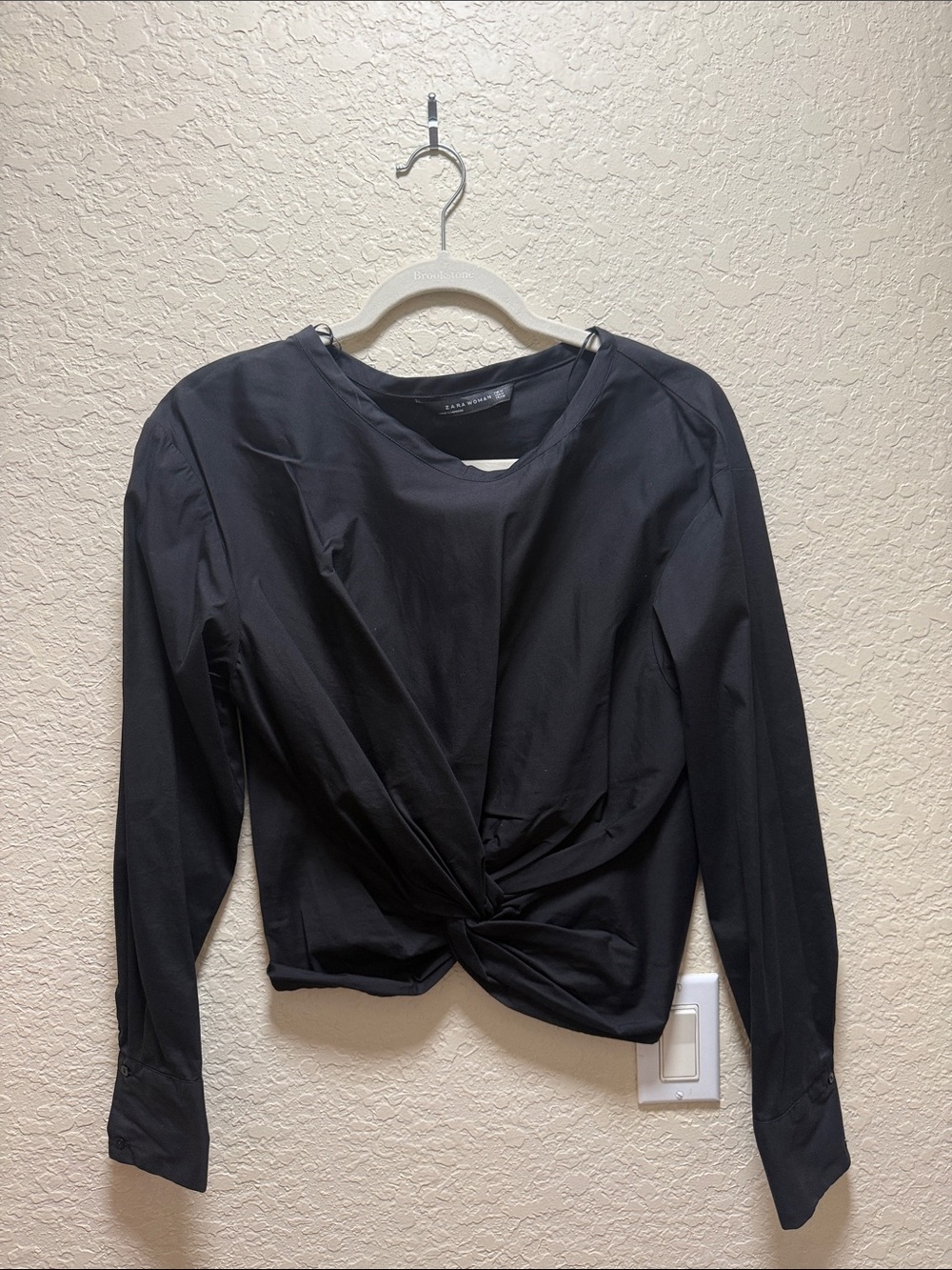 Zara Black Twist-Knot Long Sleeve Blouse